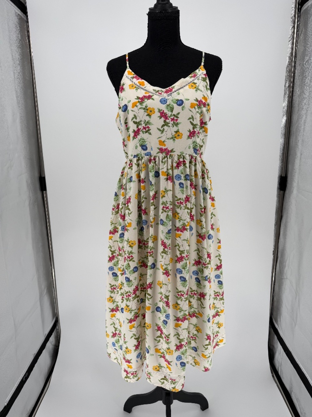 Old Navy Floral Smocked Empire Cami Lace Trim Midi Dress M